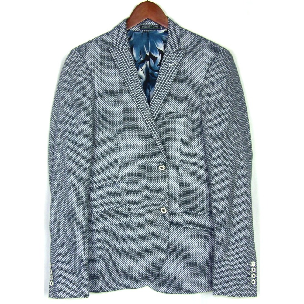 Paisley & Gray Blue Polka Dot Double Vent Linen Blend Stretch Blazer Men's 38R